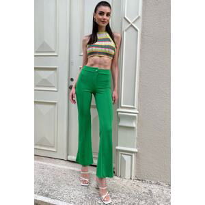 Trend Alaçatı Stili Women's Green High Waist Plum Front Wide Leg Lycra Pants