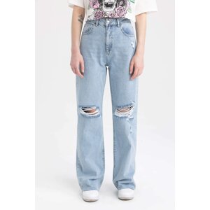 DEFACTO 90's Wide Leg Ripped Detail Cut-Toe Leg Jeans Long Trousers