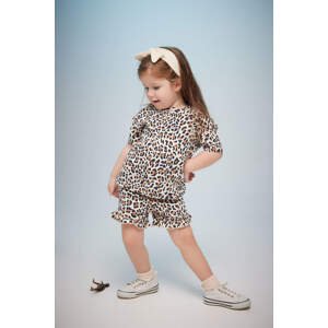DEFACTO Baby Girl Leopard Patterned Short Sleeve T-Shirt Shorts 2-Pack Set