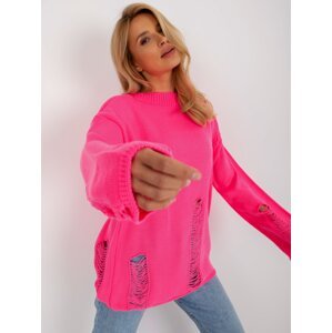 Fluo růžový dámský oversized svetr s vlnou