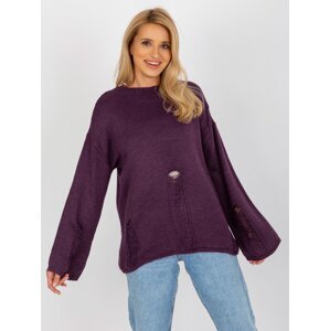 Tmavě fialový dámský oversize svetr s dírami