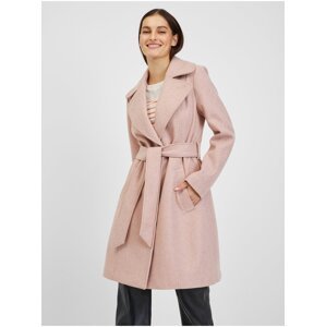 Orsay Růžový dámský zimní kabát s páskem - Dámské