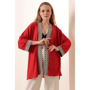 Bigdart 05866 Embroidered Knitted Kimono - Red