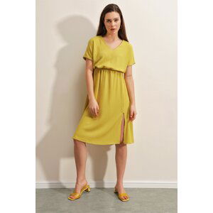 Bigdart 2378 V-Neck Knitted Dress with Slits - Yellow