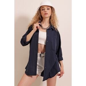 Bigdart 3900 Oversize Long Basic Shirt - Navy Blue