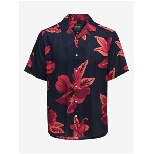ONLY & SONS Červeno-černá pánská květovaná košile s krátkým rukávem ONLY & SON - Pánské