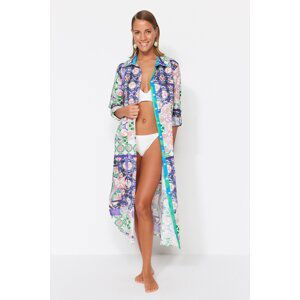 Trendyol Tile Patterned Midi Woven 100% Cotton Kimono & Caftan