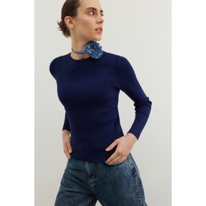 Trendyol Navy Blue Basic Corduroy Knitwear Sweater