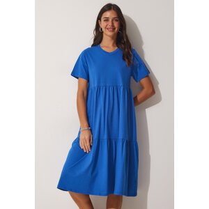 Happiness İstanbul Women's Dark Blue V-Neck Summer Comfort Fit Dress