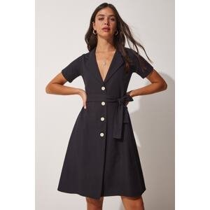 Happiness İstanbul Women's Black Belted Woven Shirt Dress