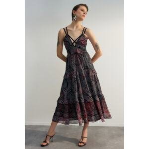 Trendyol Limited Edition Black Collar Detailed Flounce Lined Midi Woven Dress