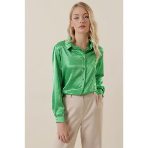 Bigdart 3964 Lightly Flowy Satin Shirt - Dark Green