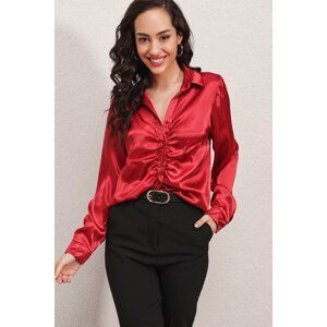 Bigdart 20112 Gathered Satin Shirt - Claret Red