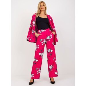 Fuchsiové široké látkové kalhoty s růžičkami z obleku