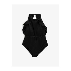 Koton Women's Black Ruffled Halterneck Waist Detailed Swimsuit.