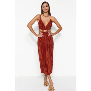 Trendyol Cinnamon Waist Opening/Skater Window/Cut Knitted Out Detailed Stylish Evening Dress with Piping