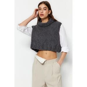 Trendyol Anthracite Crop Soft Textured Turtleneck Knitwear Sweater