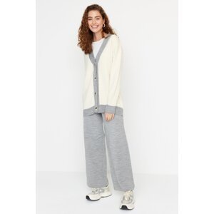 Trendyol Gray Stripe Detailed Cardigan-Pants Knitwear Set