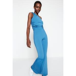 Trendyol Indigo One-Shoulder Pile and Flare Knitted Top-Top Set