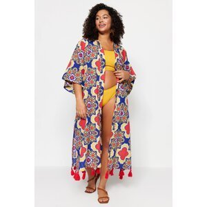 Trendyol Curve Multi-Colored Belted Woven Kimono with Tassel Detail