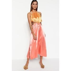 Trendyol Multicolored Woven Out Window/Cut Detailed Satin Elegant Evening Dress