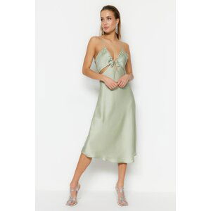 Trendyol Mint Lined Satin Evening Dress with Woven Window/Cut Out Detail