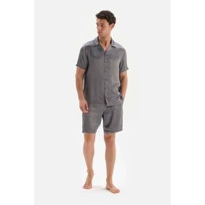 Dagi Gray Short Sleeve Jacquard Satin Groom Pajama Set