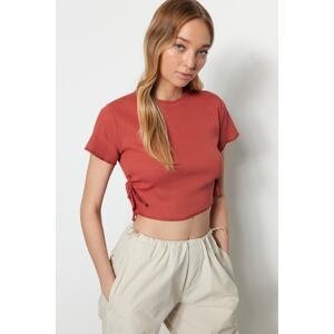 Trendyol Tile Pleated Corduroy Knitted Blouse