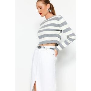 Trendyol Gray Crop Basic Striped Knitwear Sweater
