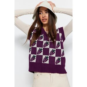 Trendyol Purple Crop V-Neck Knitwear Sweater