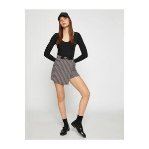 Koton Mini Shorts Skirt with Belt Detail Houndstooth Pattern