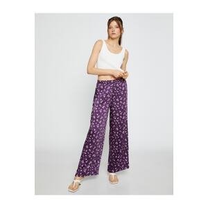 Koton Wide Leg Trousers with Satin Flowers. Elastic Waist, Pockets.