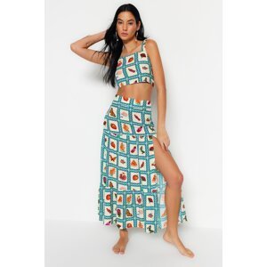 Trendyol Fruit Patterned Woven Slit Blouse and Skirt Set