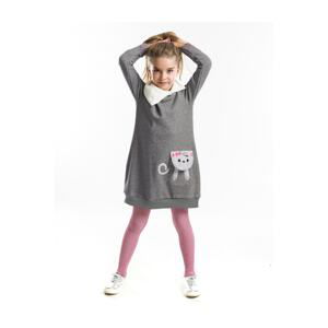 Mushi Gray Thick Girl Dress with Cat Pocket, Shawl Collar