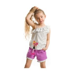 Mushi Ruffle Shoulder Girl's Blouse Gabardine Shorts Set