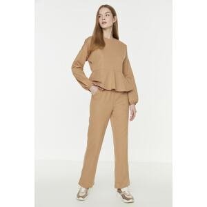 Trendyol Beige Pocket Knitted Top and Bottom Set with Flywheel Detail