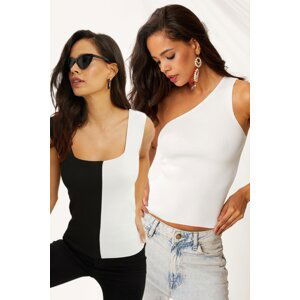 Cool & Sexy Women's Black-White Double Knitwear Blouse YV128