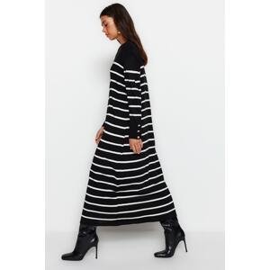 Trendyol Black Sleeve Button Detailed Striped Knitwear Dress