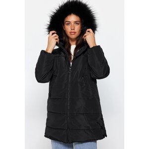 Trendyol Black Oversized Fur Hooded Waterproof Parka Quilted Down Jacket