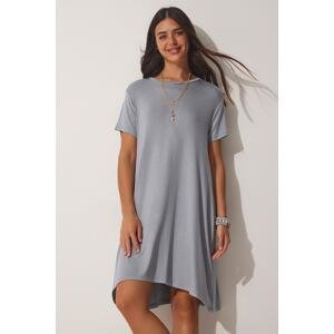 Happiness İstanbul Women's Stone Gray A-Line Combed Combed Summer Dress