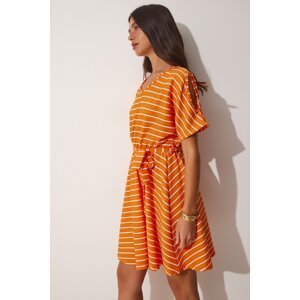 Happiness İstanbul Women's Orange Cut Out Detailed Summer Daily Knitted Dress