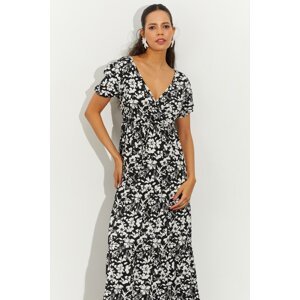 Cool & Sexy dámské černobílé květinové dvouřadé krepové midi šaty
