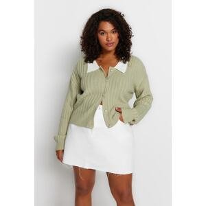 Trendyol Curve Mint Ribbed Collar Detailed Buttoned Knitted Cardigan