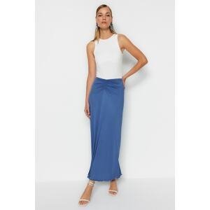 Trendyol Blue Pleated Maxi Stretch Knitted Skirt