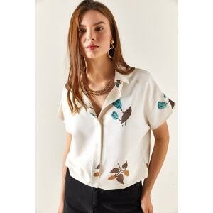 Olalook Women's Leaf Brown Bat Linen Blend Shirt