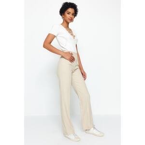 Trendyol Mink Straight/Straight Fit High Waist Ribbed Stitched Woven Trousers