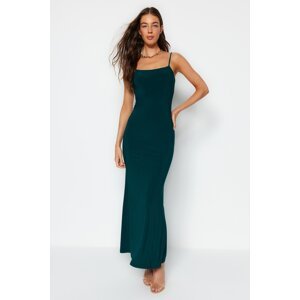 Trendyol Emerald Green Fitted Strappy Maxi Stretchy Knitted Dress
