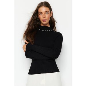 Trendyol Black Stone Embroidered Knitwear Sweater
