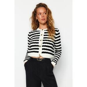Trendyol Ecru Crop Striped Knitwear Cardigan