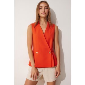 Happiness İstanbul Women's Orange Double Breasted Buttoned Woven Vest